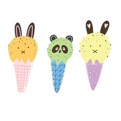 
Animals ice cream illustration set.