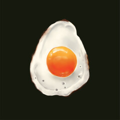 
Fried egg. Fast food. Cooking lunch, dinner, breakfast. Natural product. 
Cooked omelet. Scrambled eggs. Dark background. EPS10 vector illustration.