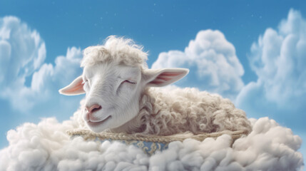 A cute goat sleep on a beautiful cloud dreams, Eid ul Adha background