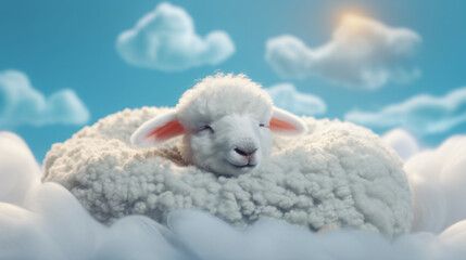 A cute sheep sleep on a beautiful cloud dreams, Eid ul Adha background