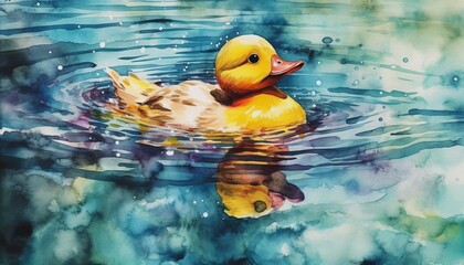 Colorful Yellow Duck Floating in Water
