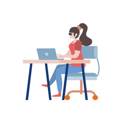 vector woman using laptop at home illustration