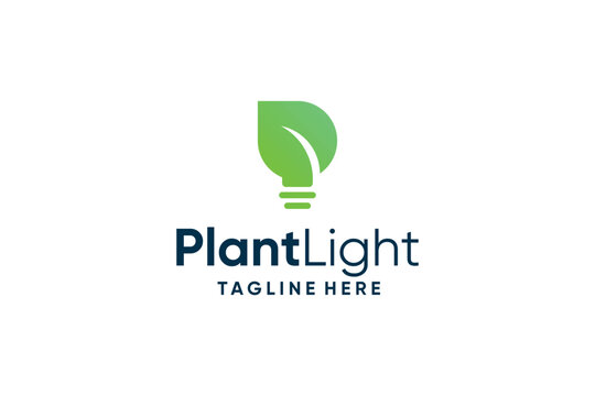 Minimalist green lamp leaf logo vector design