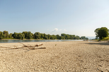 View at a gravel beach bank of danube river near Winzer in lower bavaria