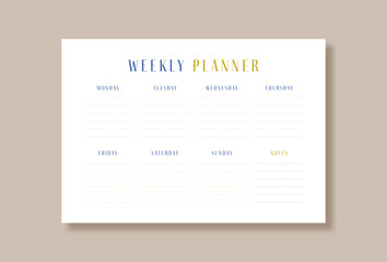 Weekly planner, bullet journal planner template, vector illustration