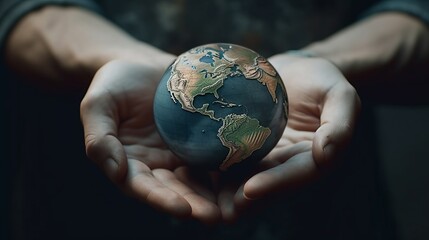 Human hands holding the Earth