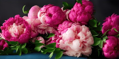 Flowers peonies close-up on a dark background.