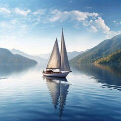 Fototapeta na wymiar Landscape of a boat floating along the river. Generative AI.