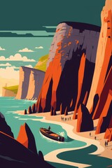 Spectacular natural cliffs Aval of Etretat and beautiful famous coastline, Normandy, France, Europe ,made with Generative AI - obrazy, fototapety, plakaty