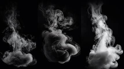 set of smoke and or clouds isolated on black background. Generative AI