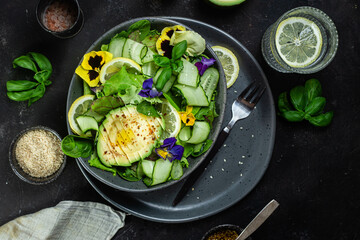 Spinach, avocado and cucumber salad. Food styling