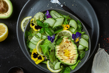 Spinach, avocado and cucumber salad. Food styling