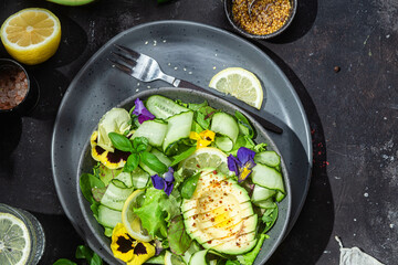 Spinach, avocado and cucumber salad. Food styling
