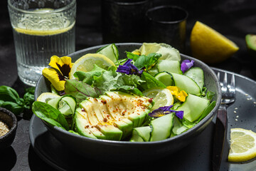 Spinach, avocado and cucumber salad. Food styling