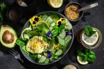 Spinach, avocado and cucumber salad. Food styling