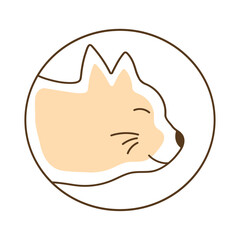 Illustration of a cat. Logo for pet store, food, business. Happy cute character. Line art style