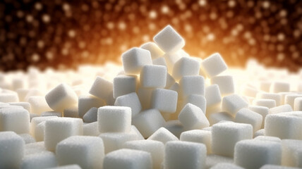 Obraz premium Pieces of white refined sugar, calories, diabetes prevention concept