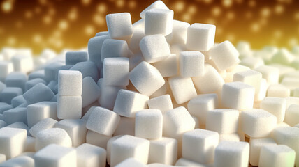 Pieces of white refined sugar, calories, diabetes prevention concept - obrazy, fototapety, plakaty