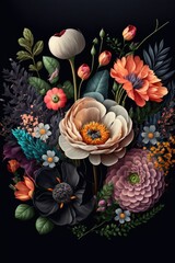 Obraz na płótnie Canvas Vintage bouquet of beautiful flowers, foral background.Baroque old fashion style ,made with Generative AI