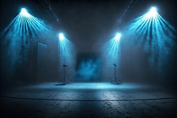 Minimalistic stage background with fog and colored spotlights for product presentation mock-ups ,made with Generative AI