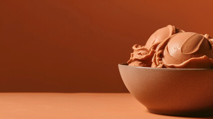 Minimalist brown chocolate ice cream background with copy space.
