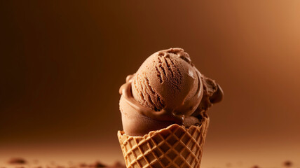 Minimalist brown chocolate ice cream background with copy space.