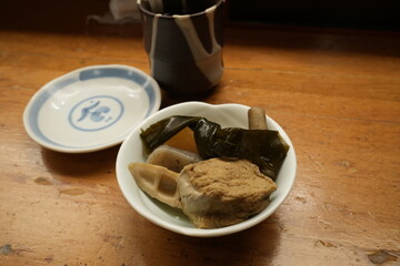 Japanese healthy food, Oden, Hanpen and Egg - 日本料理 おでん 昆布 厚揚げ
