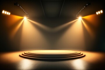Minimalistic stage background with fog and colored spotlights for product presentation mock-ups ,made with Generative AI