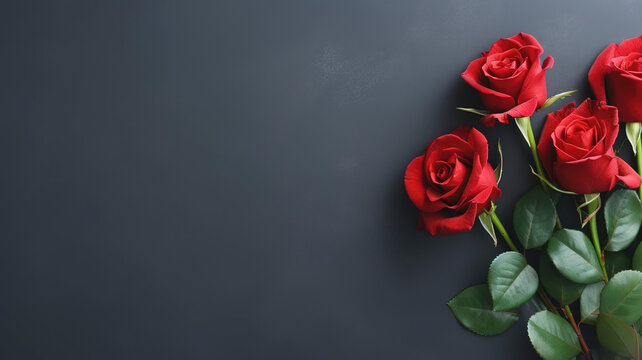 Minimalist red roses background with copy space.