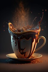 Splashes of iced coffee drink on a dark background ,made with Generative AI