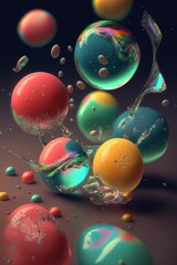 Vibrant background of different colored glass spheres ,made with Generative AI