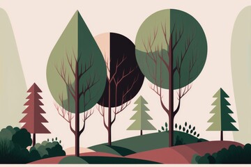Modern abstract forest and trees in flat design illustration ,made with Generative AI