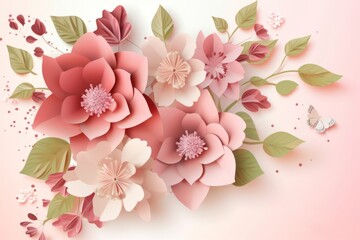  Beautiful flowers card, pink background with flowers. Generative AI