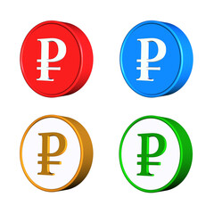 set of rouble currency mark sign 3D