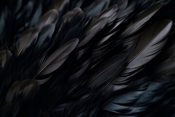  Close-up of black feathers background. Generative AI