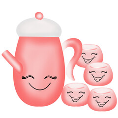 Red teapot and teacups