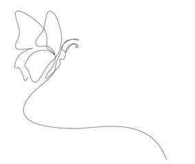 Continuous one line drawing of Butterfly. Simple flying butterfly line art vector illustration with editable Stroke.