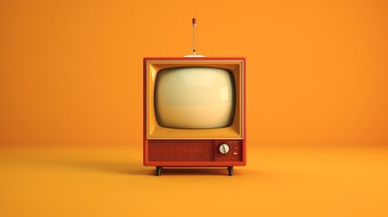 Illustration of an antique television set on a colourful studio backdrop. created with Generative AI technology
