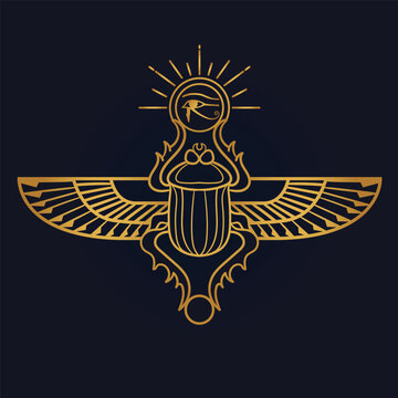 Egyptian Scarab bug with wings And eye of horus symbol