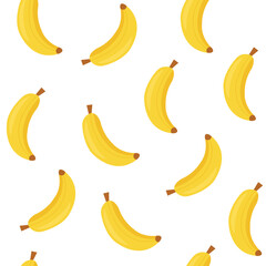 Seamless yellow bananas pattern cartoon style on white background illustration.