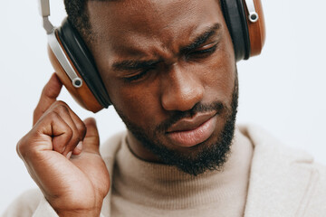 man dj american guy fashion background black portrait music african headphones smiling expression