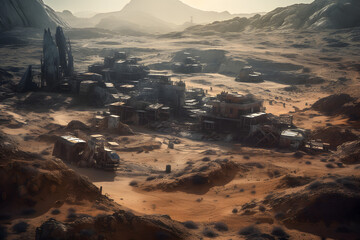 Fototapeta na wymiar A Glimpse into the Futuristic Cityscape of Mars. Generative AI