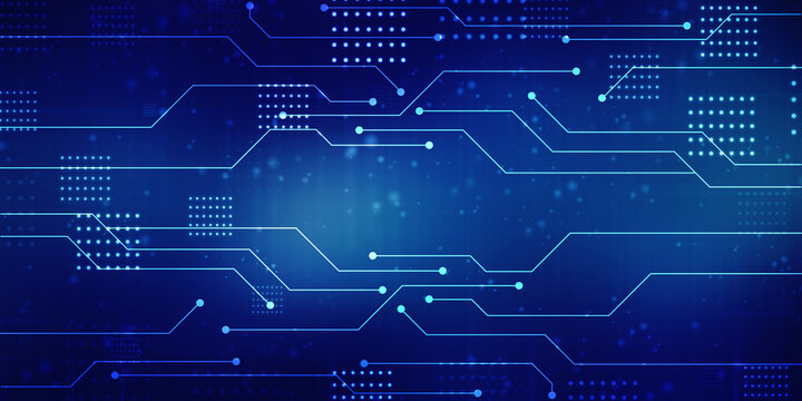 Abstract futuristic circuit board Illustration, Circuit board with various technology elements, Abstract speed technology concept, futuristic digital innovation background