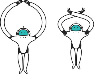 大きく丸じるしとバツじるしを表す生成AIまたヒューマノイド　セット　イラスト素材
