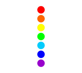 Vector isolated 7 seven rainbow circles in a vertical row. Red, orange, yellow, green, blue, violet