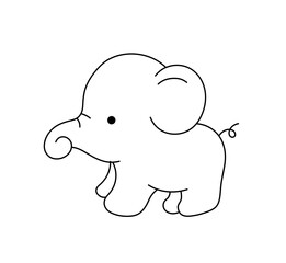 Vector isolated one single cute cartoon standing elephant  side view colorless black and white contour line easy drawing