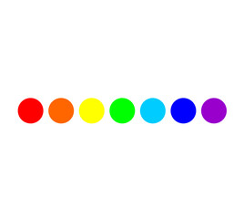 Vector isolated 7 seven rainbow circles in a row. Red, orange, yellow, green, blue, violet