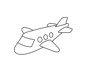 Vector isolated one single simple airplane plane kids toy  colorless black and white contour line easy drawing
