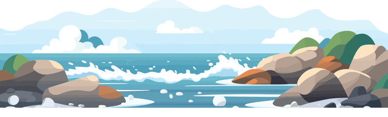 Fototapeta na wymiar ocean waves over rocky beach vector flat isolated illustration