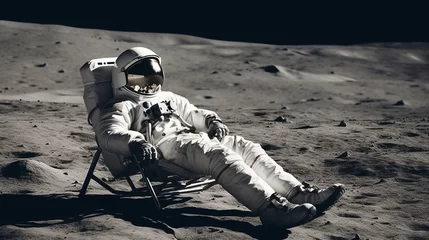 Keuken spatwand met foto Astronaut relaxing on the moon, Generative AI Illustration © IBEX.Media